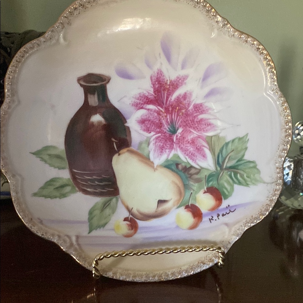 Decorative Plate with Floral and Fruit Design